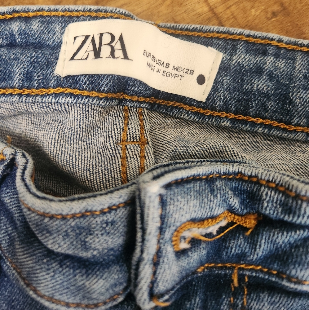 Zara Blue The Skinny Jeans Frayed Hems Womens Size 6 - Picture 4 of 4
